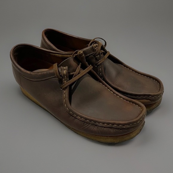 Clarks Other - Clarks Mens Brown Shacre Run Beeswax Oiled Leather Lace Up Loafer Shoes US 9